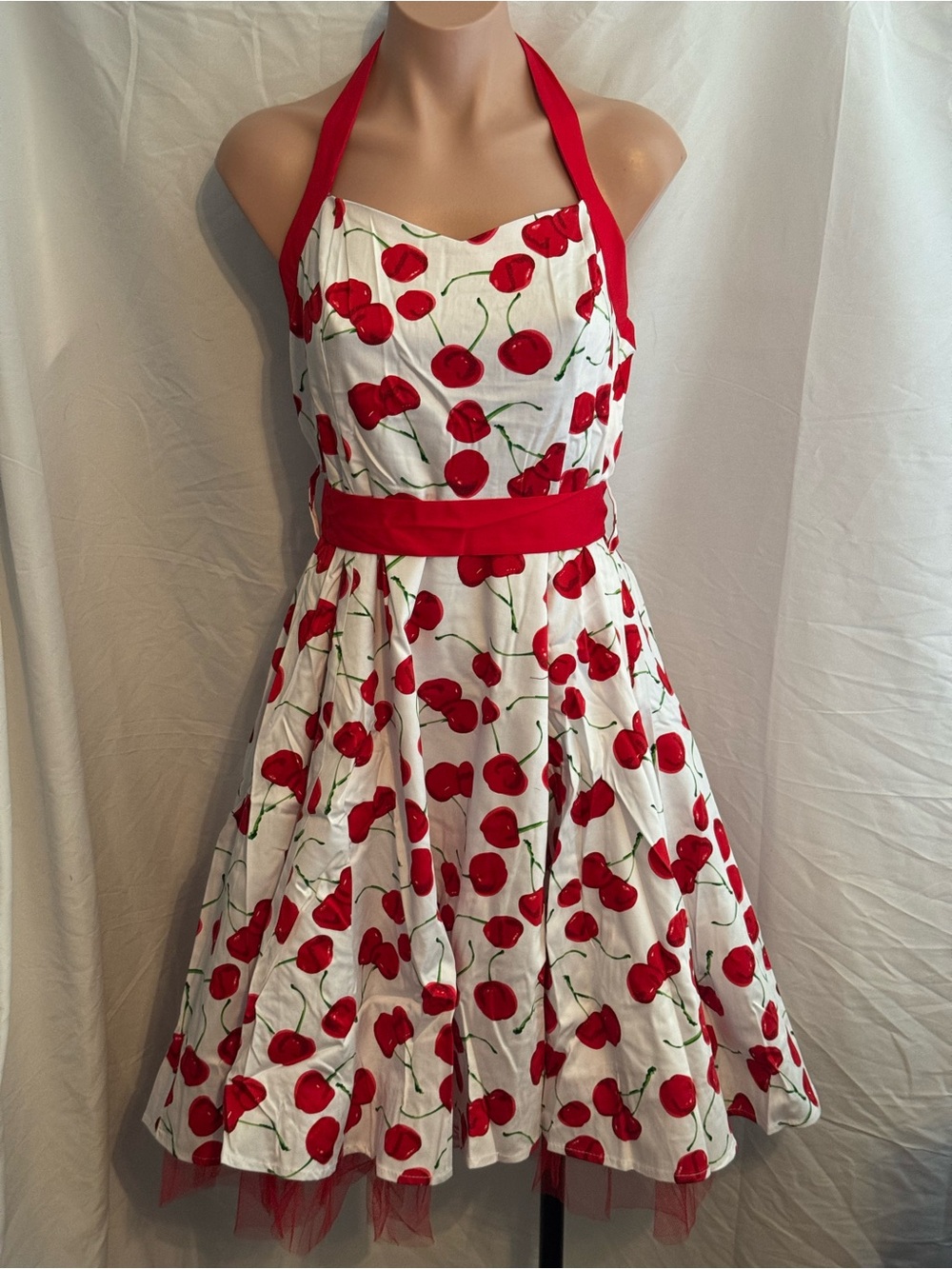 Retro Vintage Inspired Cherry Print Halter Dress